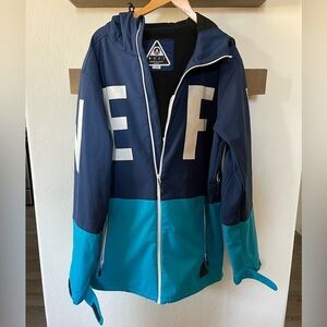 Neff|Bold letter logo Colorblock ski jacket, men’s size XL•••Blue & white